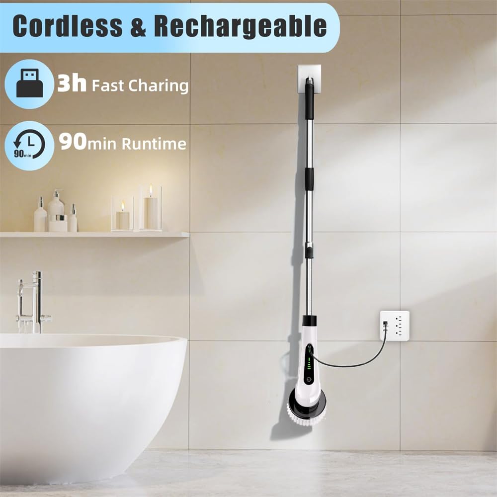Bamifun electric spin scrubber detachable handle for versatile reach