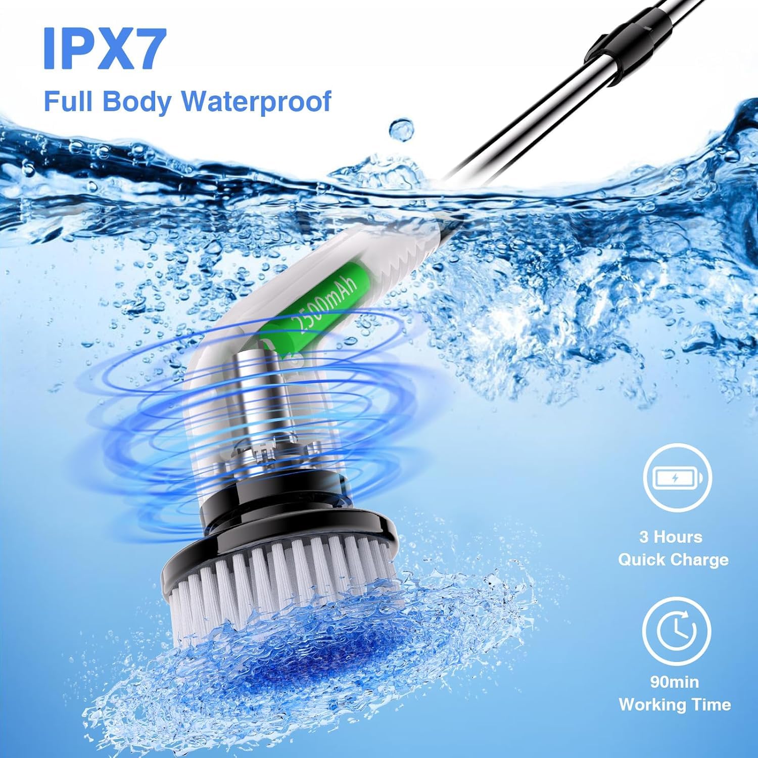 Bamifun electric spin scrubber ipx7 waterproof design for wet cleaning
