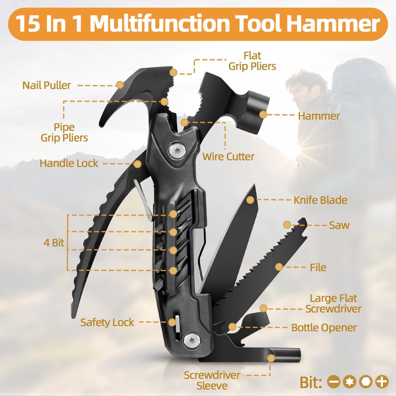 Bamomby hammer multitool in camping setup for outdoor use