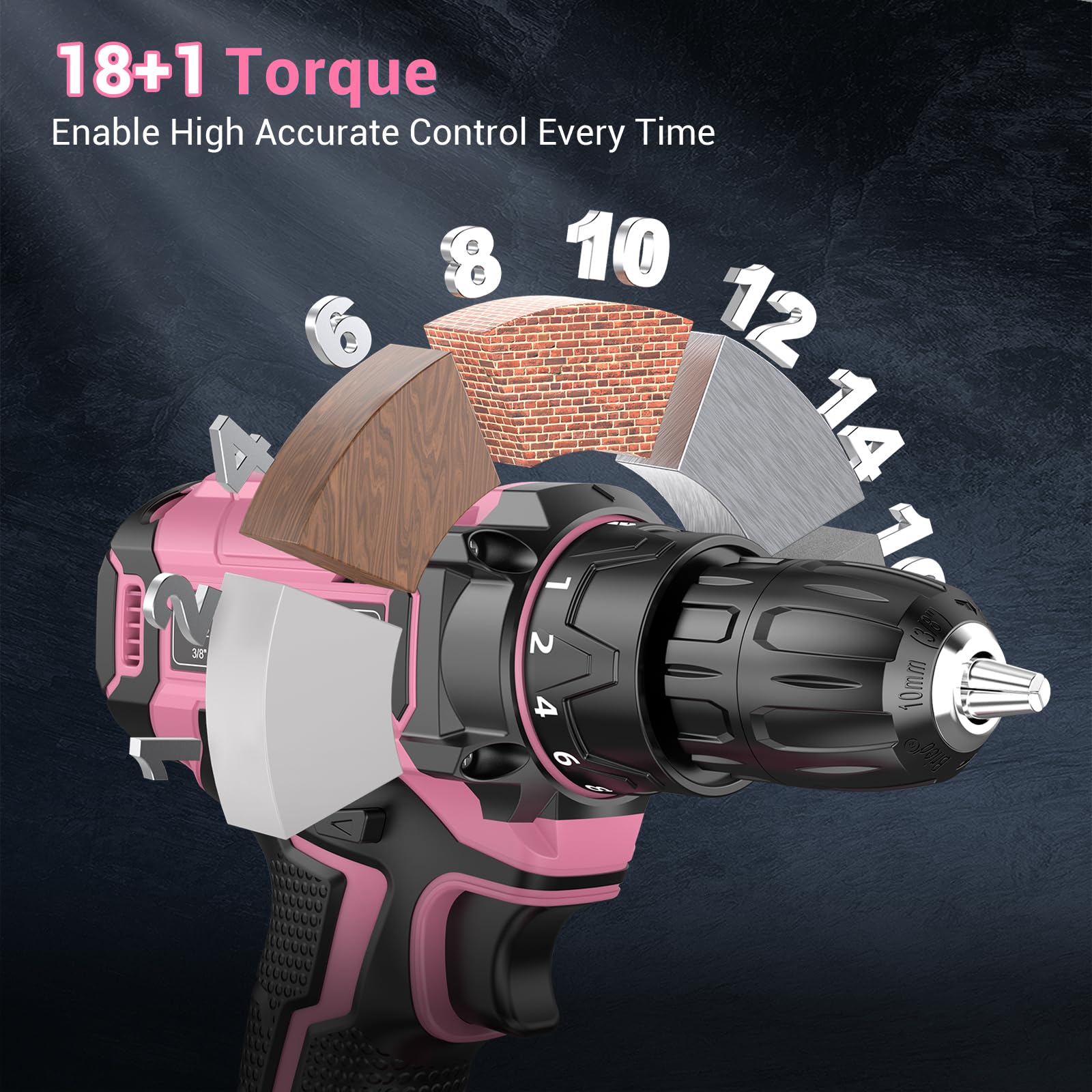 Bamse pink drill with 3/8-inch chuck for quick bit changes