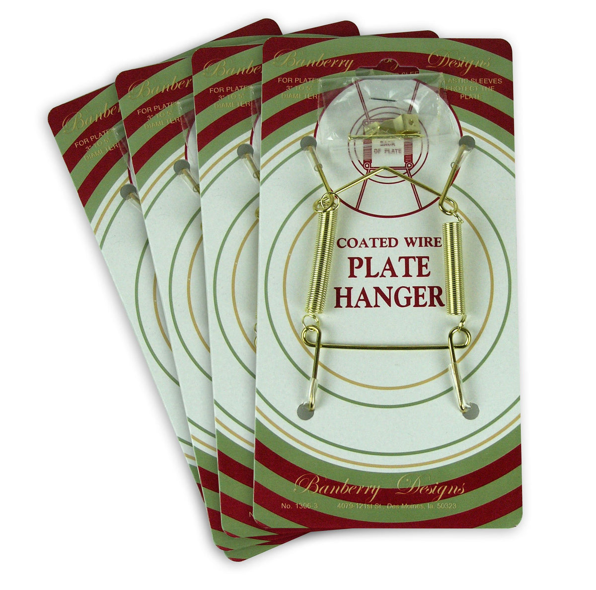 BANBERRY DESIGNS brass vinyl plate hanger on wall showing secure 3-5 inch plate display