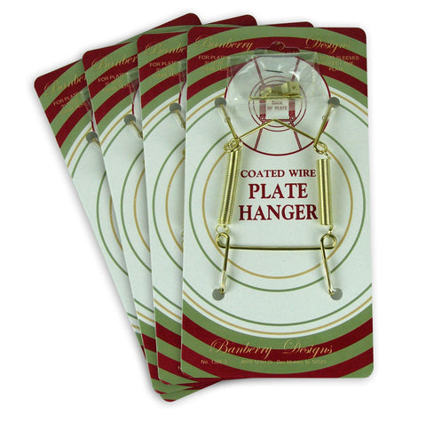 BANBERRY DESIGNS brass vinyl plate hanger on wall showing secure 3-5 inch plate display