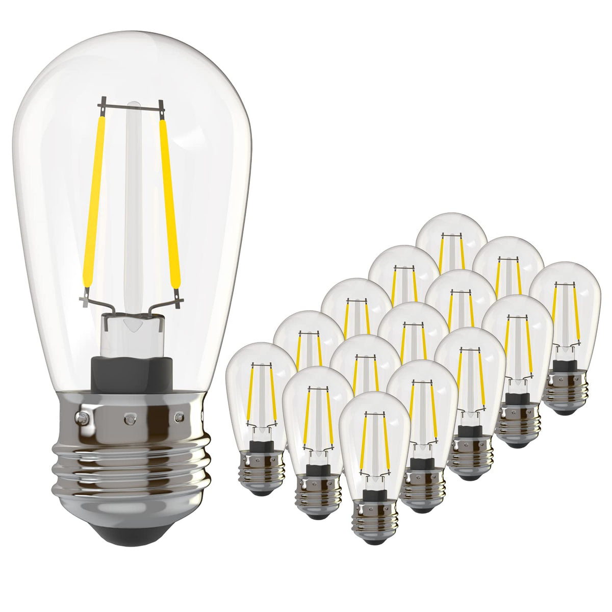 Banord S14 LED bulbs in a 15-pack provide dimmable lighting for outdoor strings