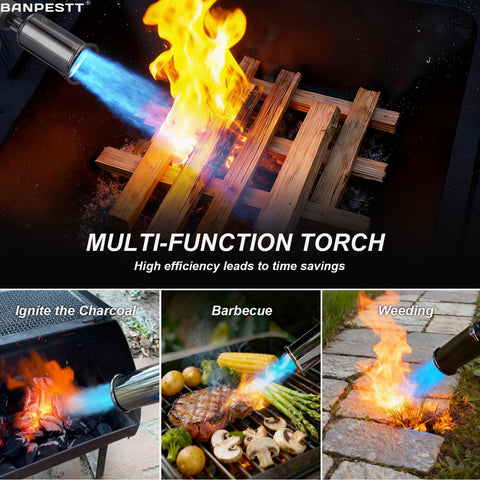 BANPESTT adjustable flame torch showcasing flame control for delicate to high-power tasks.