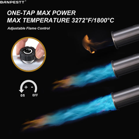 BANPESTT multi-functional-use torch demonstrates weed torch and wood-burning capability.