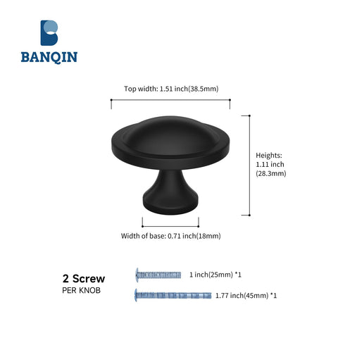Banqin 10-pack cabinet knobs side profile reveals compact top diameter suitable for various styles.