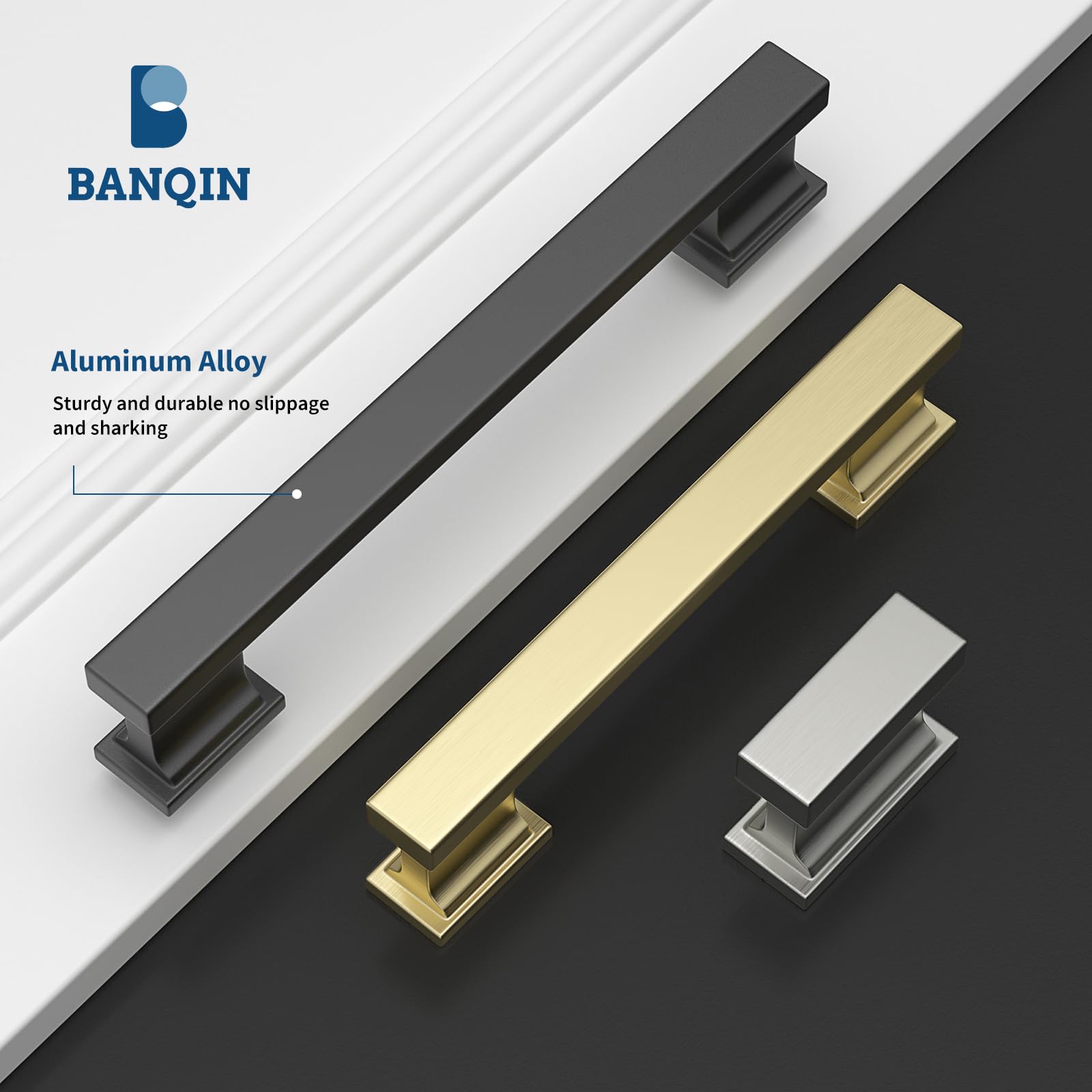 Banqin aluminum cabinet hardware in black square style for cabinets.