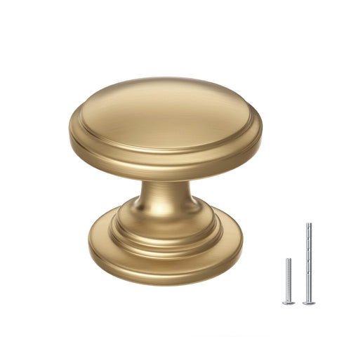 Banqin round champagne bronze knob with wide base for a stable cabinet fit.