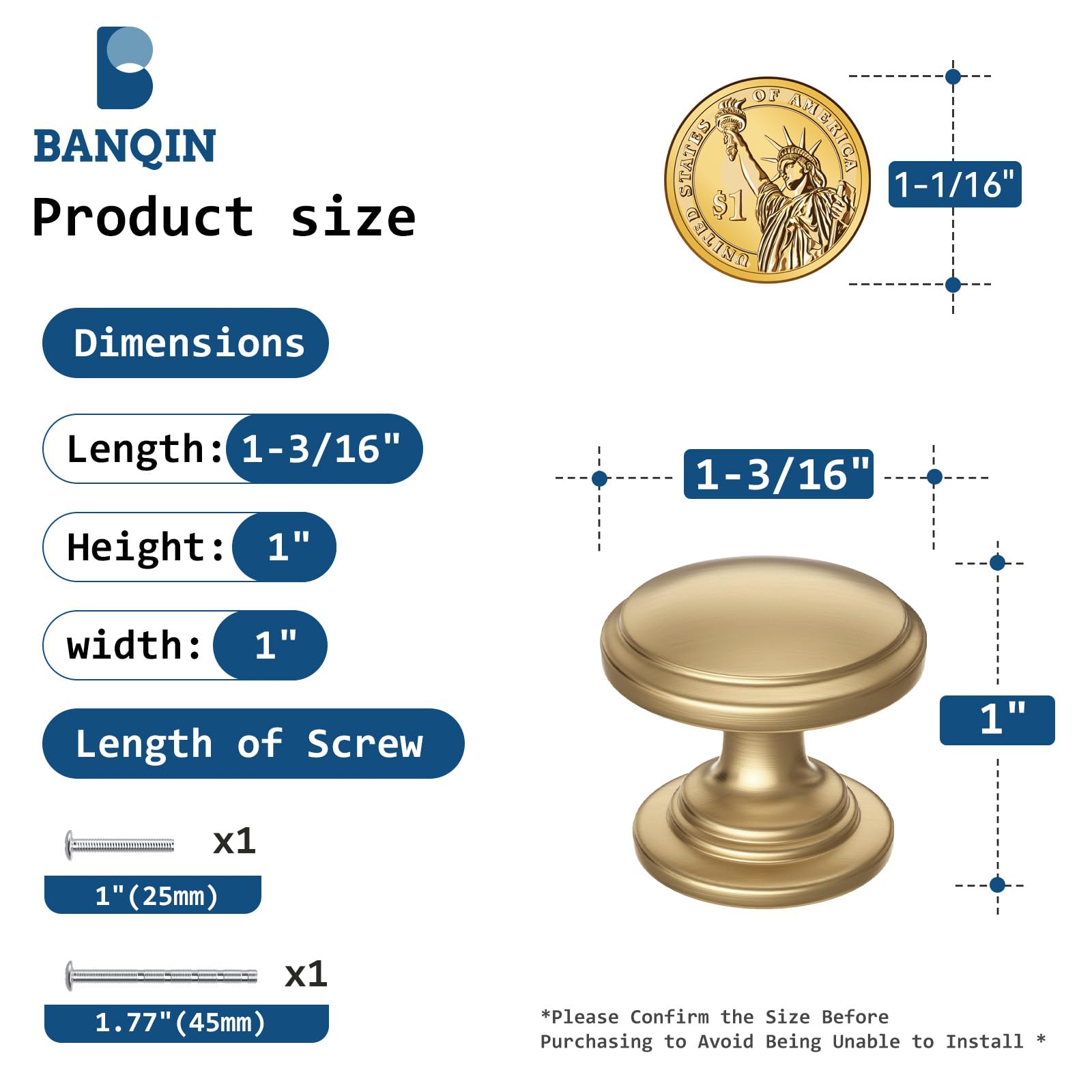 Banqin knob with upgraded screws for durable mounting.