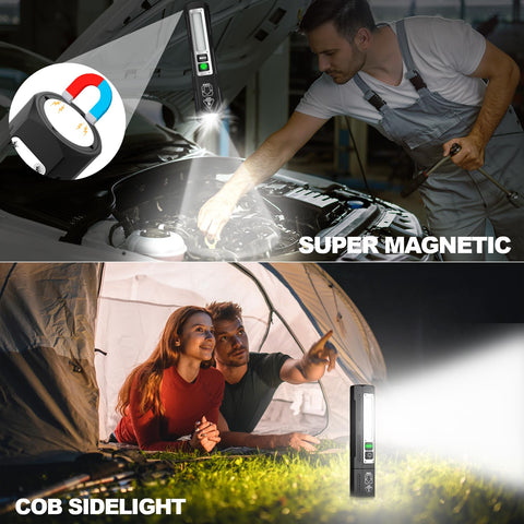 Banral magnetic tail flashlight frees hands by sticking to metal surfaces during repairs.