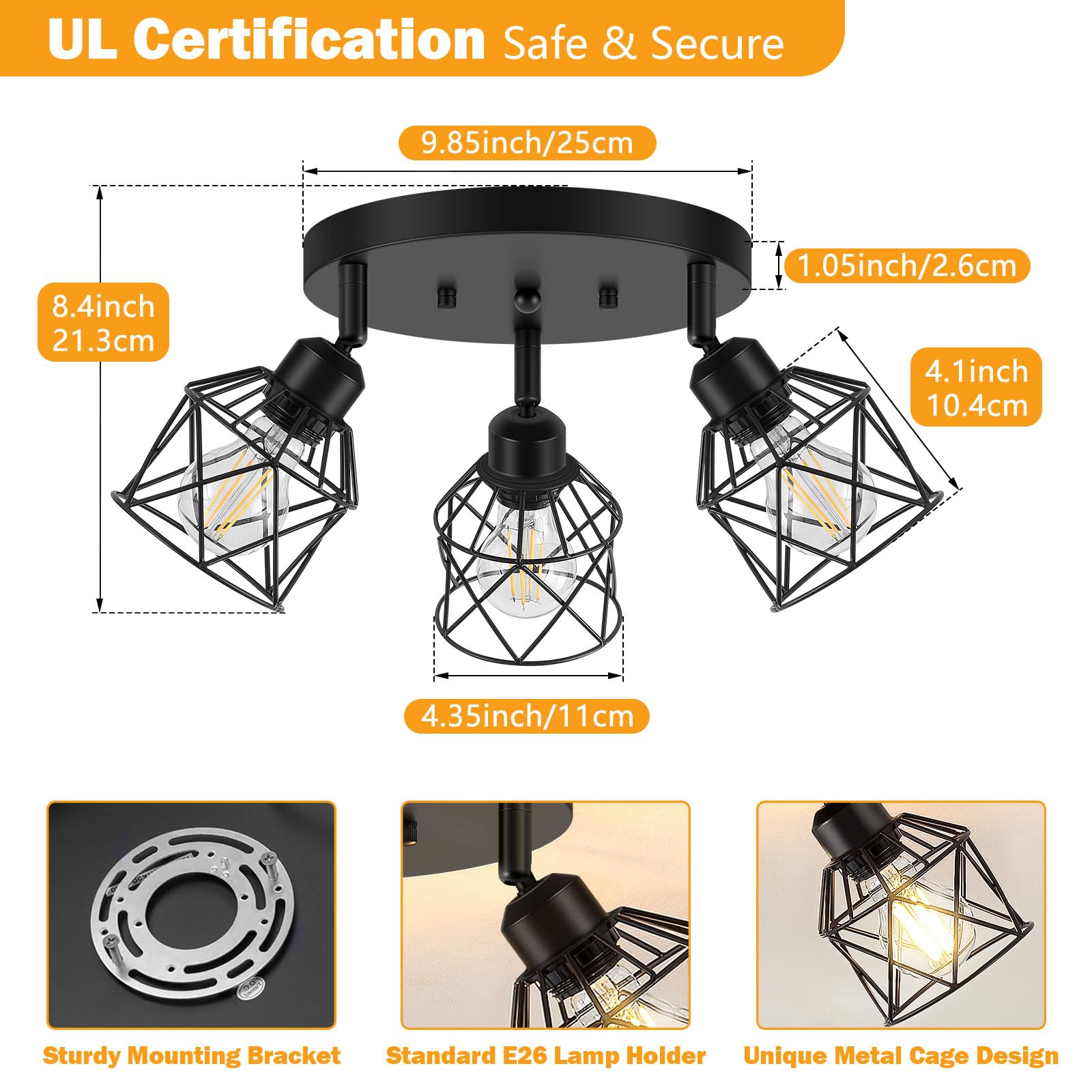 Baocuz farmhouse black metal cage ceiling light enhances dining room ambiance.