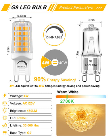 BAOMING G9 LED bulb 450LM for bright, steady living room illumination