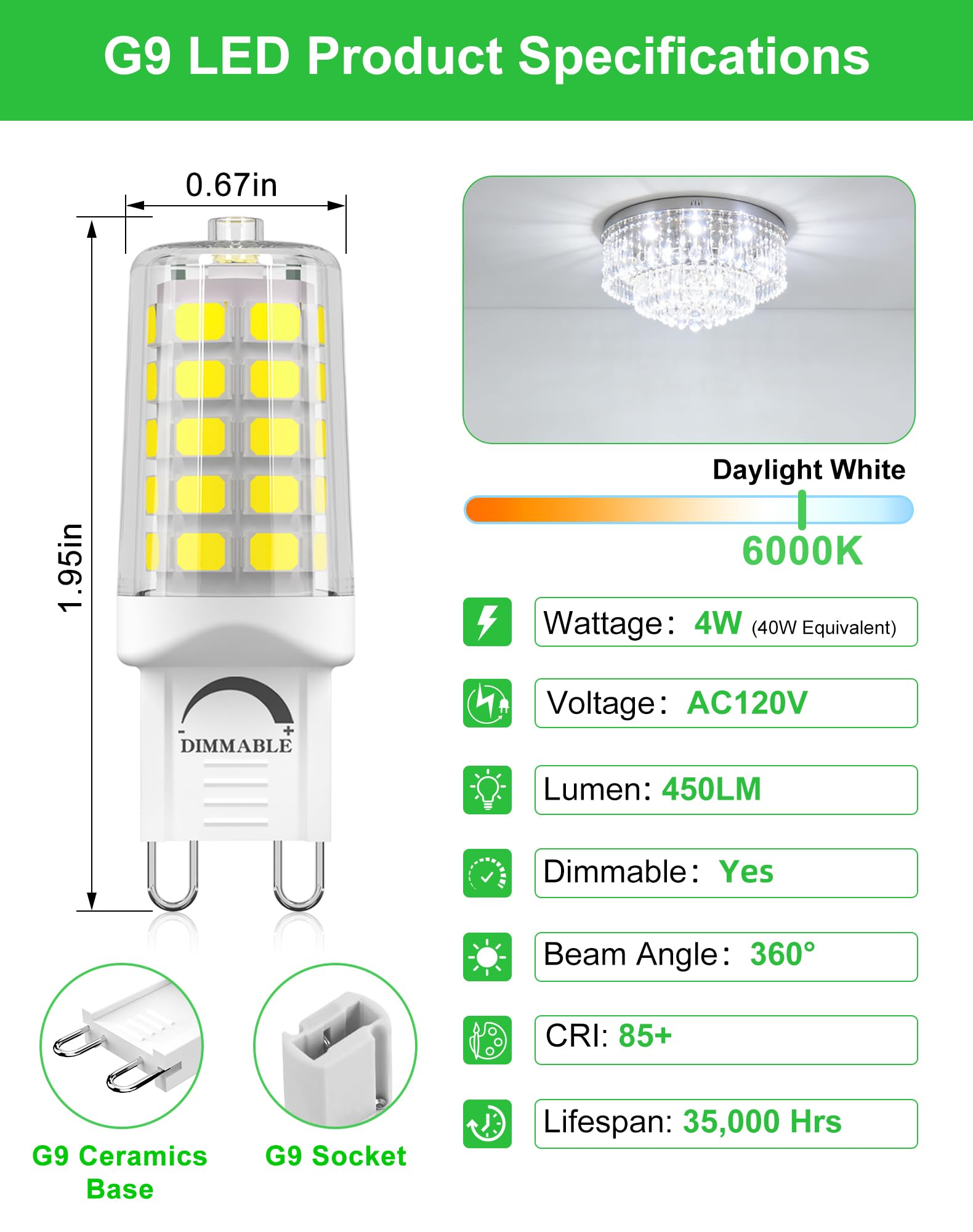 BAOMING G9 LED bulb 6000K glow lights spaces with crisp daylight clarity