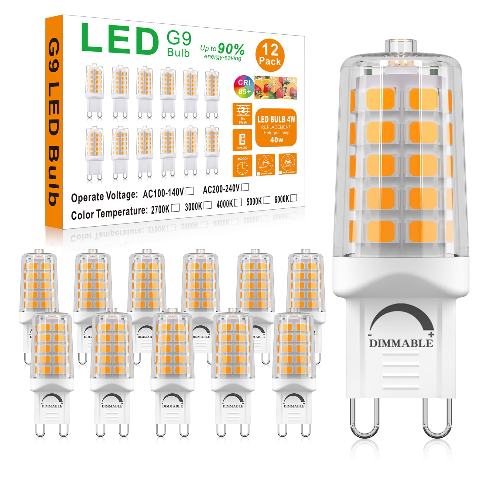 BAOMING G9 LED bulb dimmable 4W warm 2700K for cozy chandeliers