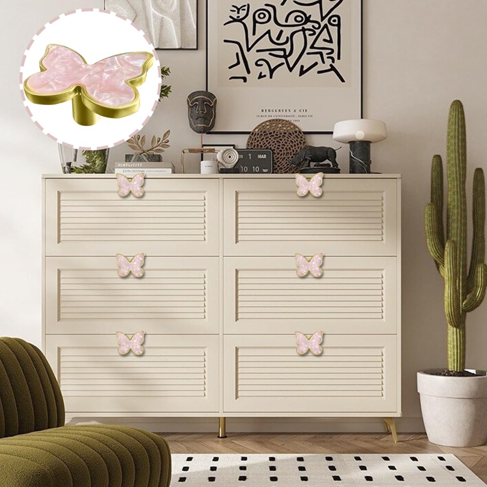 BAOTXHBR butterfly knob pink gold ideal for dressers and shelves