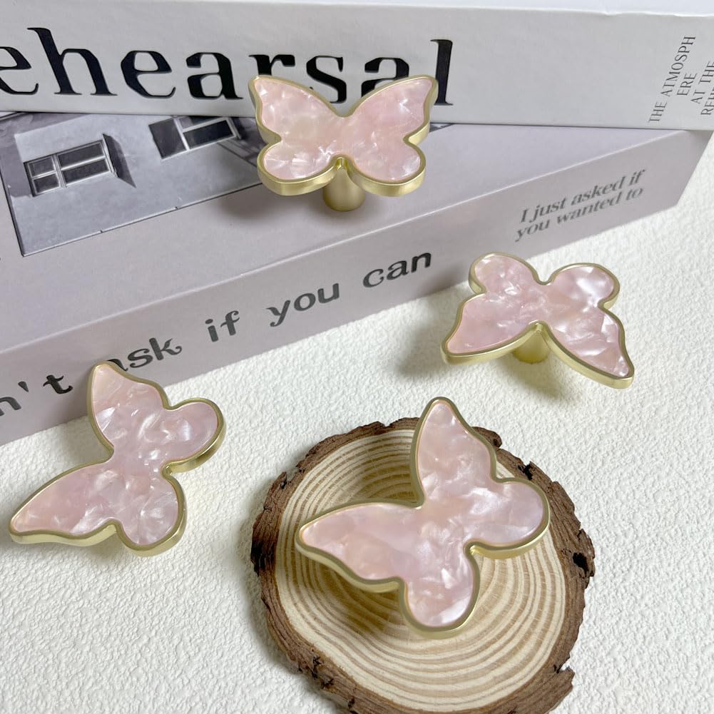 BAOTXHBR butterfly knob pink gold hardware set with screws