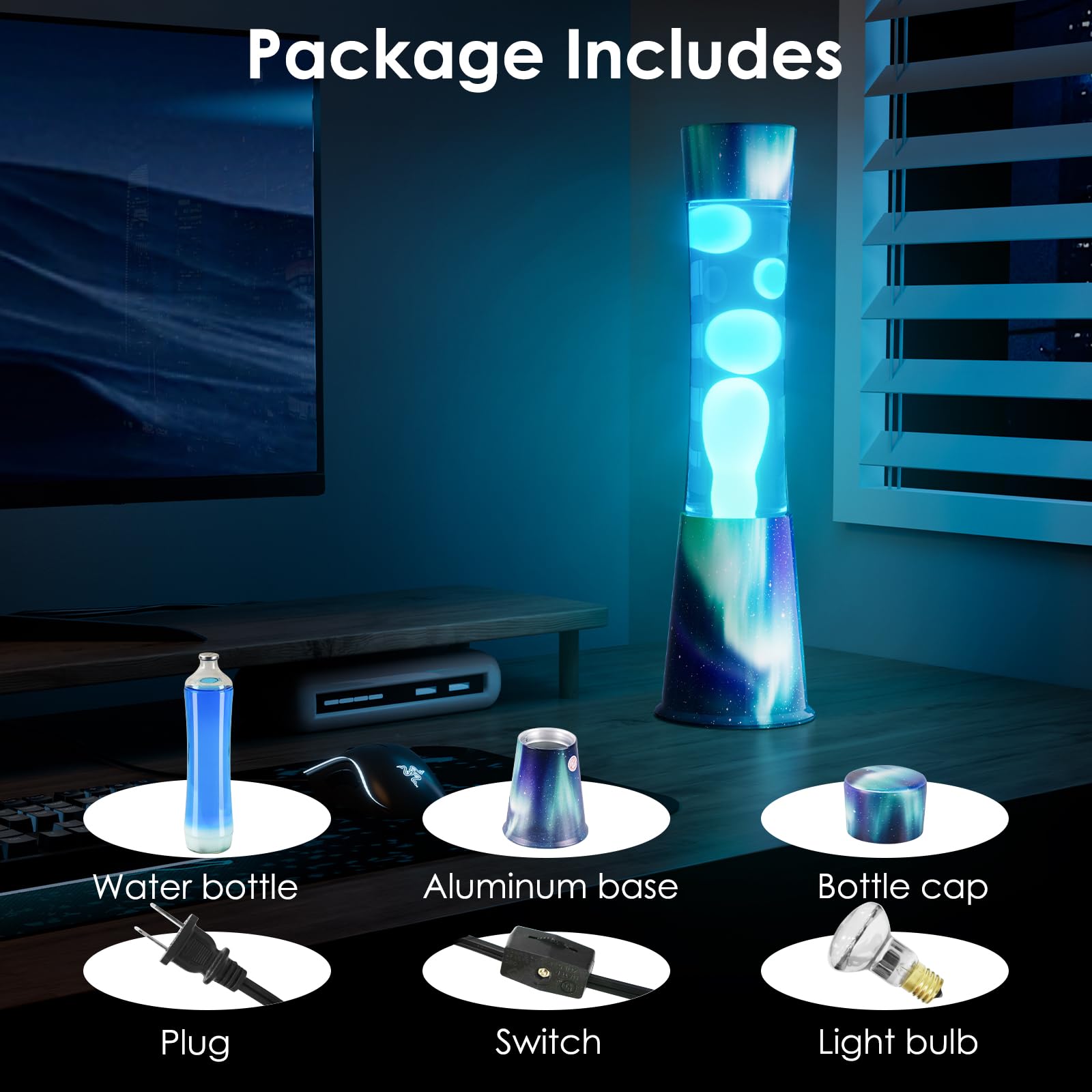 BAPOLE Aurora Blue Liquid Motion Lamp desk-use adds subtle color to workspaces