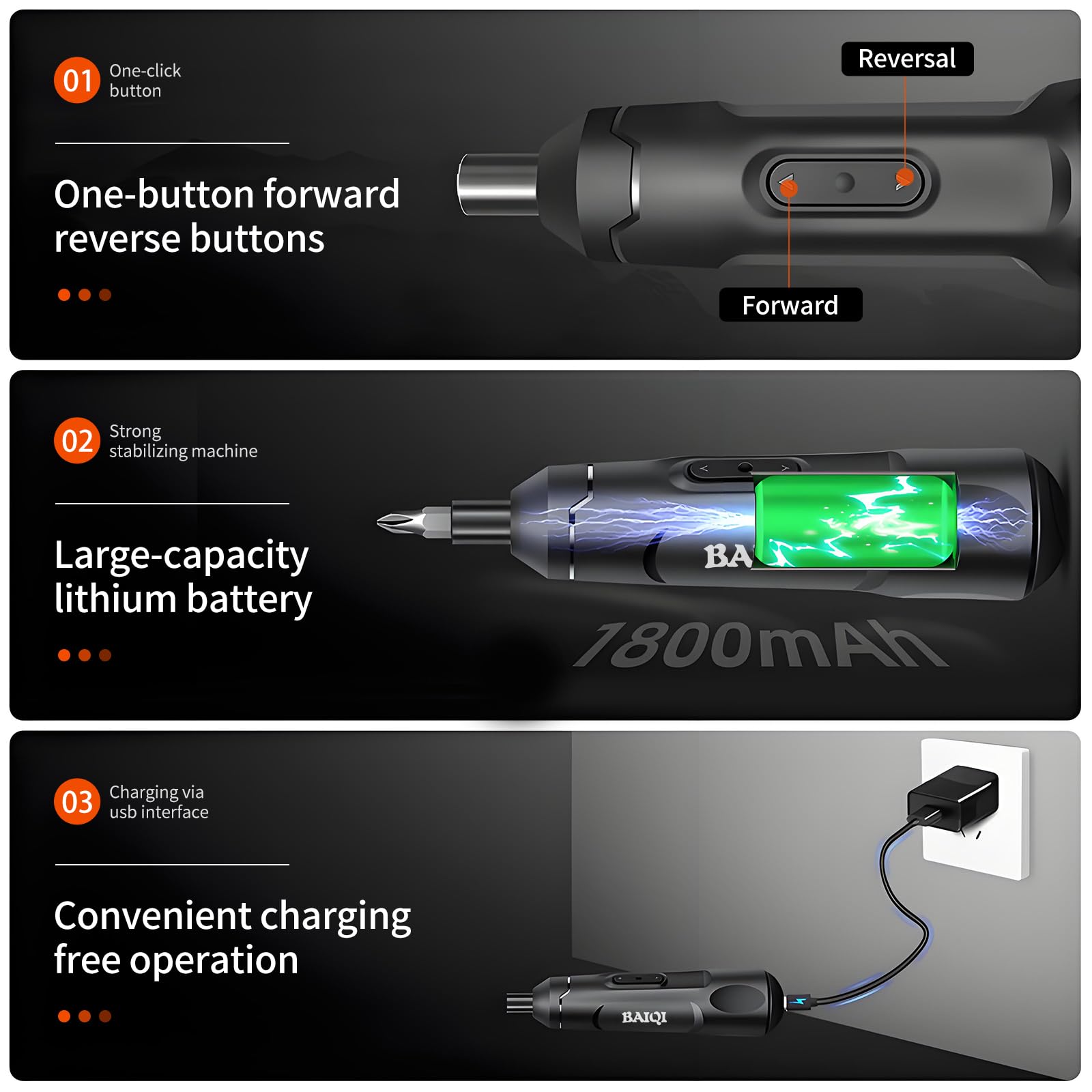BAQI 37V rechargeable battery powering quick DIY repairs.
