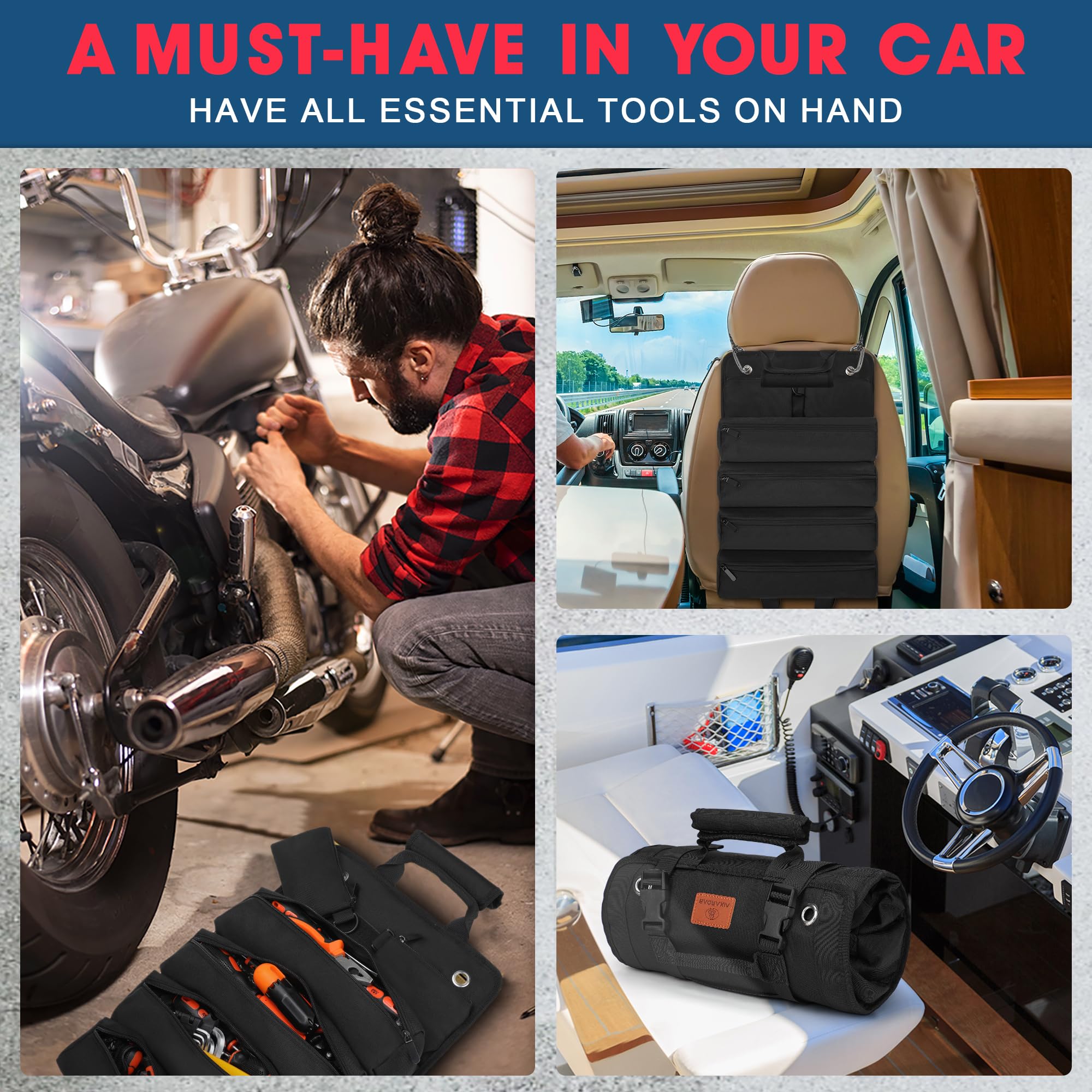 BAQRAXIA tool bag uses durable water-resistant Oxford fabric.