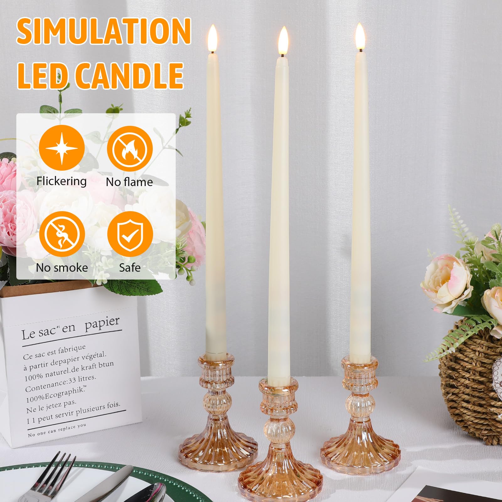 Baquler battery-operated candles, 2 AAA required, offer maintenance-free lighting.