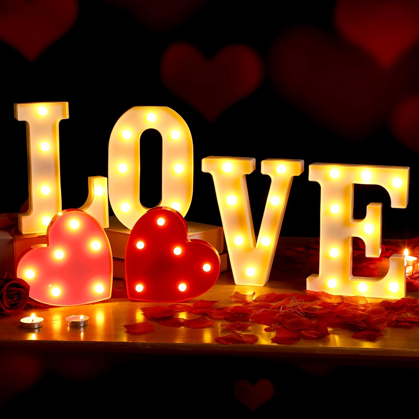 Baquler battery-operated LED letters illuminate any reception or home area.