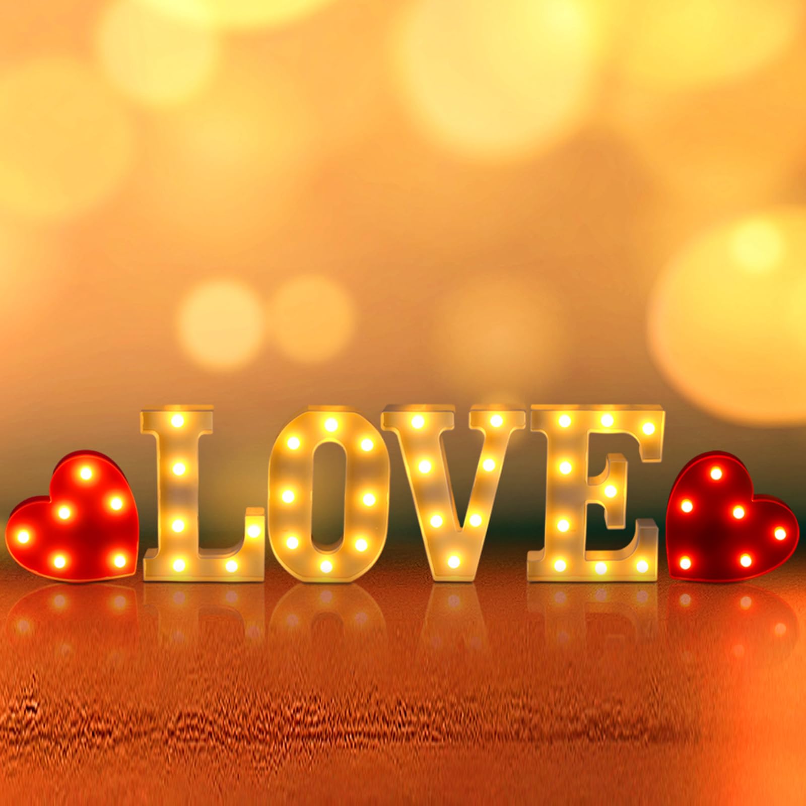 Baquler Christmas or holiday decor love letters add soft ambient lighting.