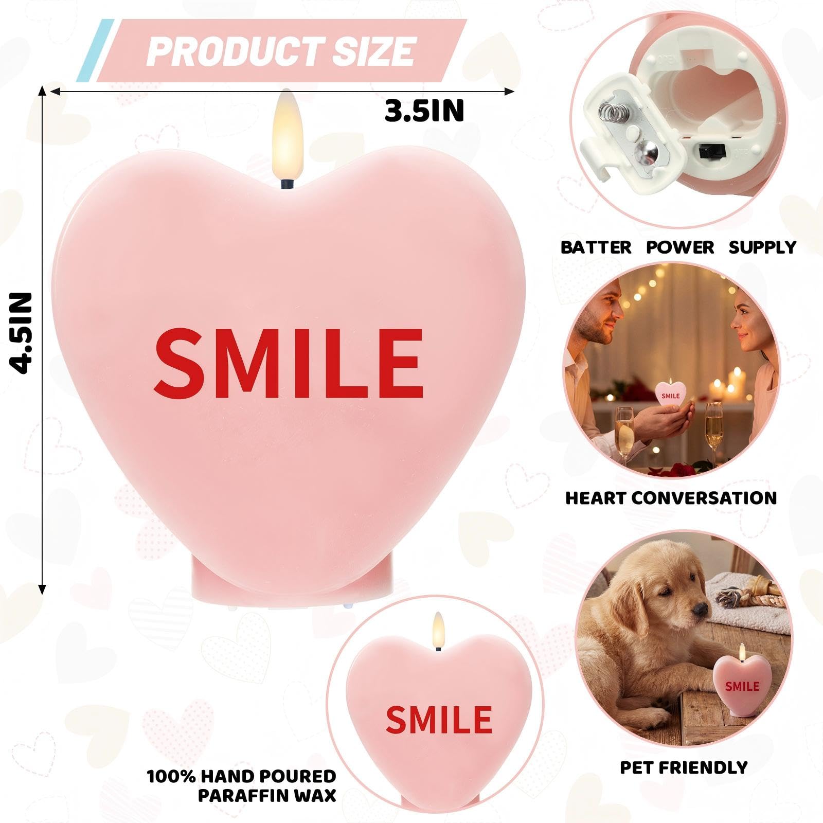 Baquler conversation heart candle set with nostalgic messages.