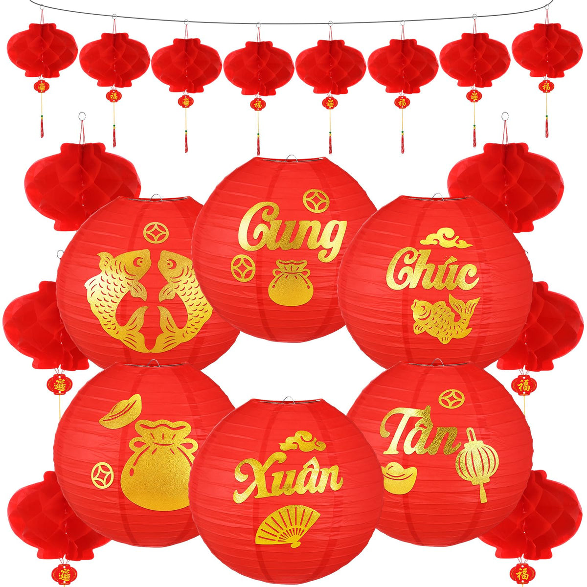 Baquler large round red lanterns for doorways and walls, vibrant Tet decor