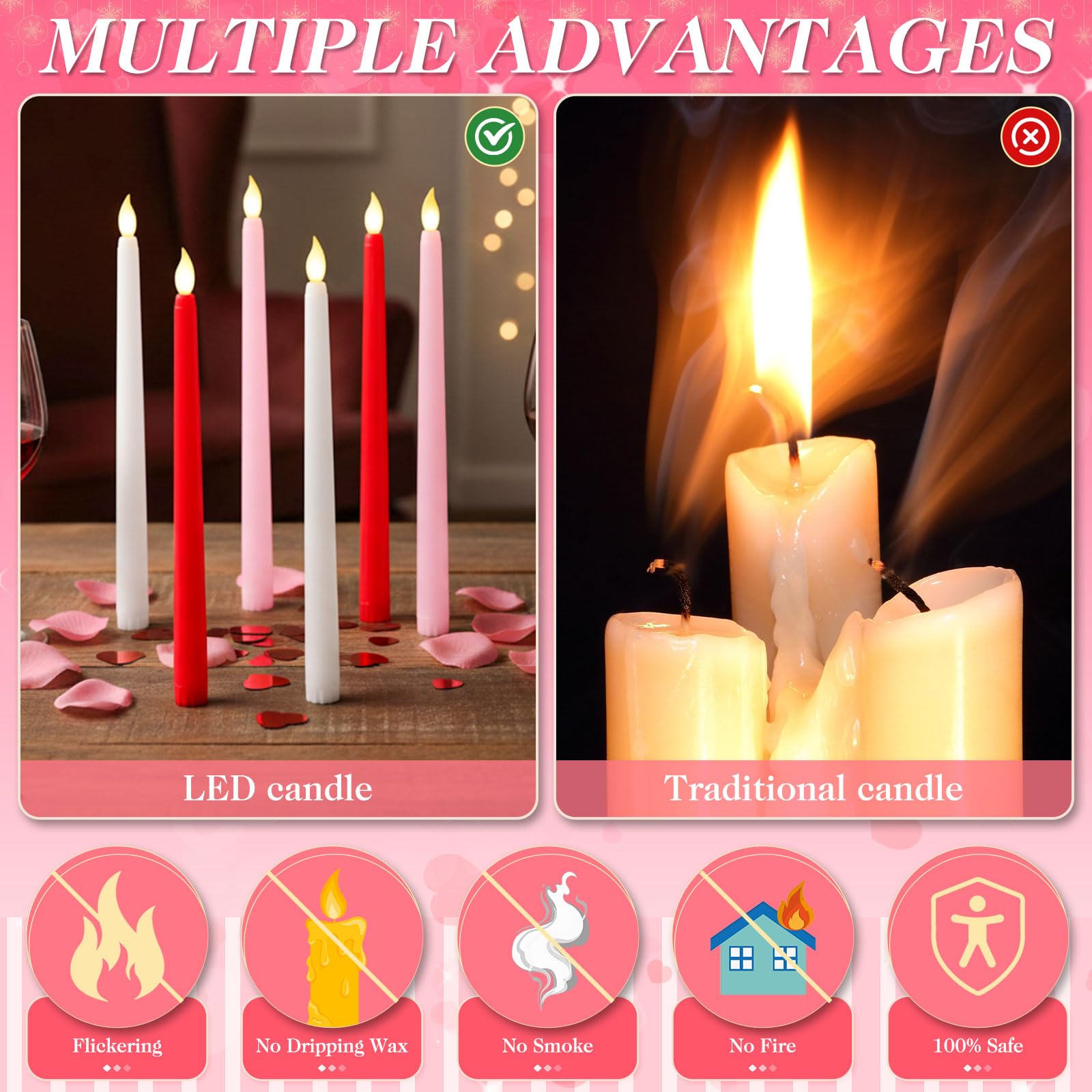 Baquler LED candle glow provides cozy ambience without smoke or flame.