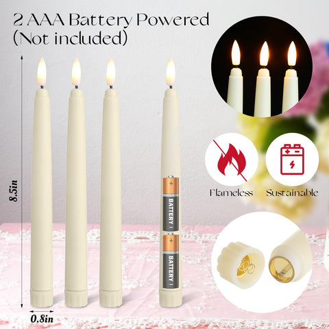 Baquler LED taper candle with warm flicker, creates cozy ambience for events.