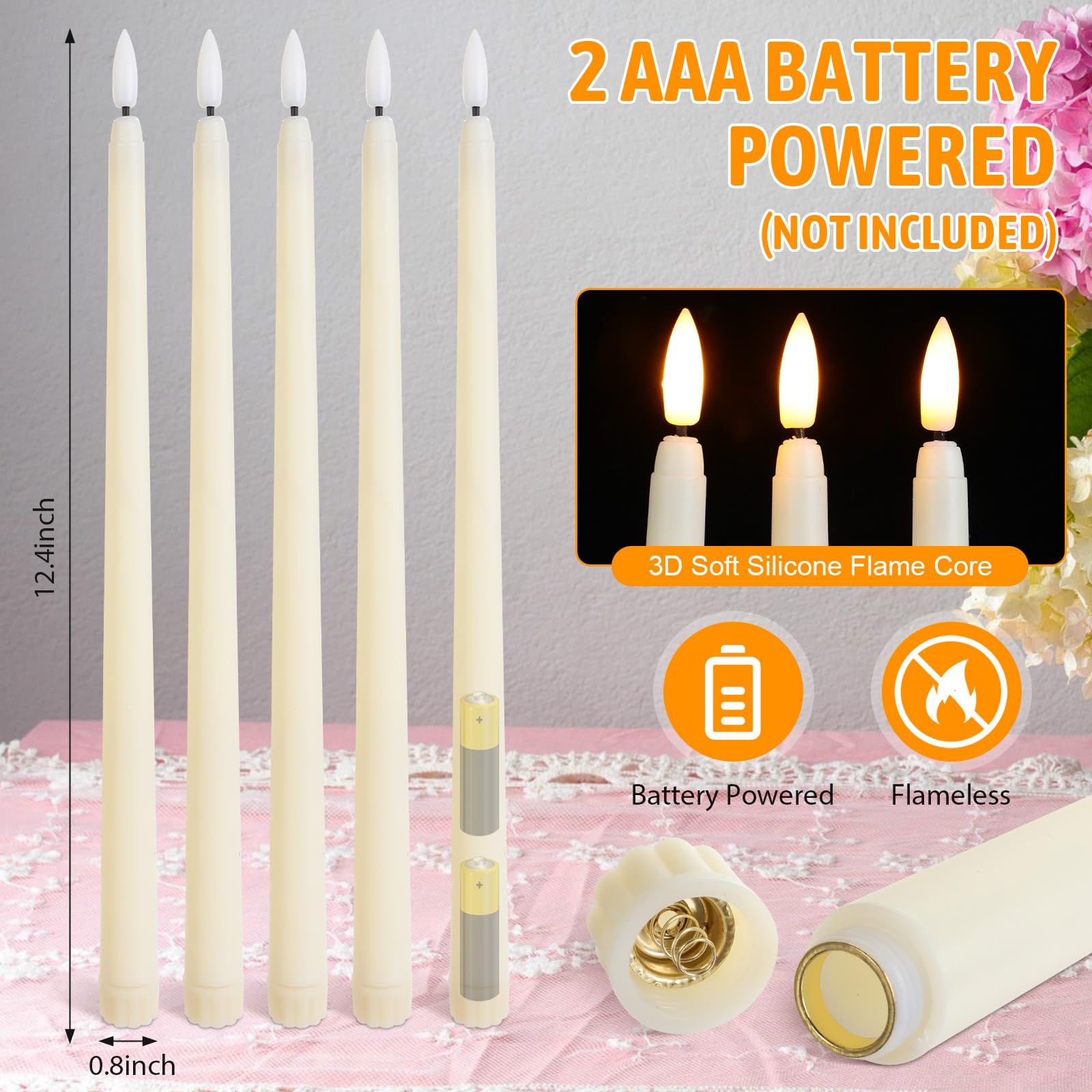 Baquler LED taper candles flicker realistically, creating a cozy ambiance even outdoors.