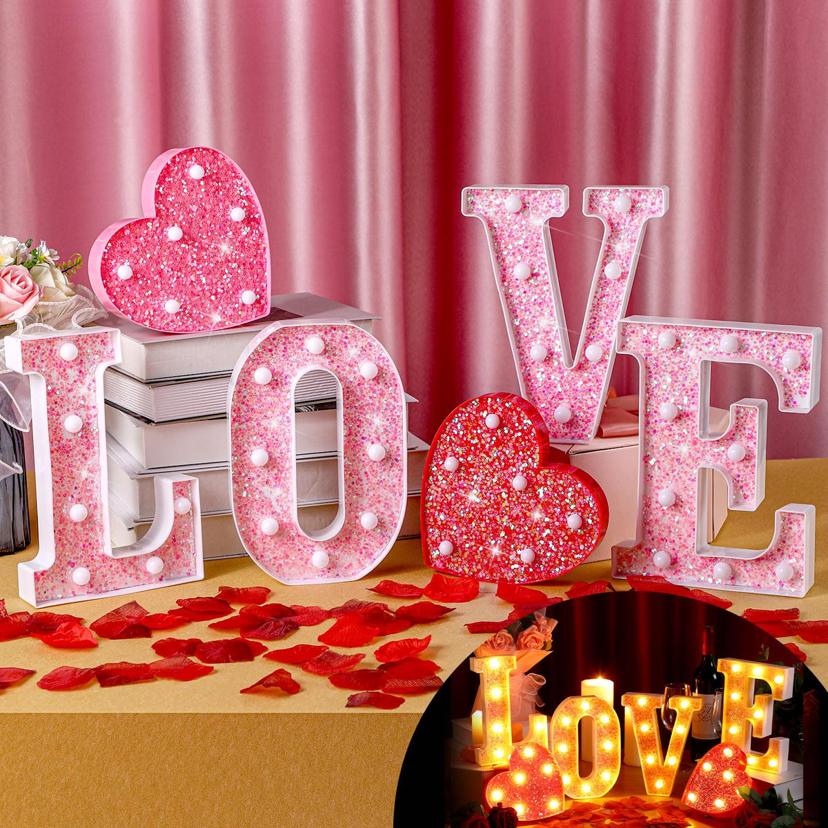 Baquler pink LED Love Sign table decor glowing warmly for romantic ambiance