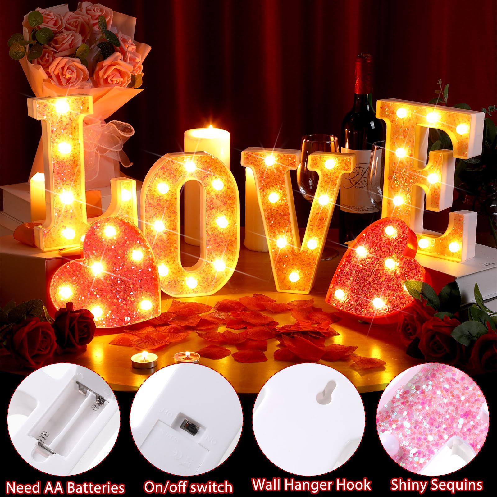 Baquler pink LED Love Sign wall hanging lights in decorative setup