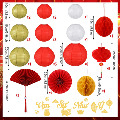 Baquler red-gold-white paper lanterns lighting a corner for Tet celebration