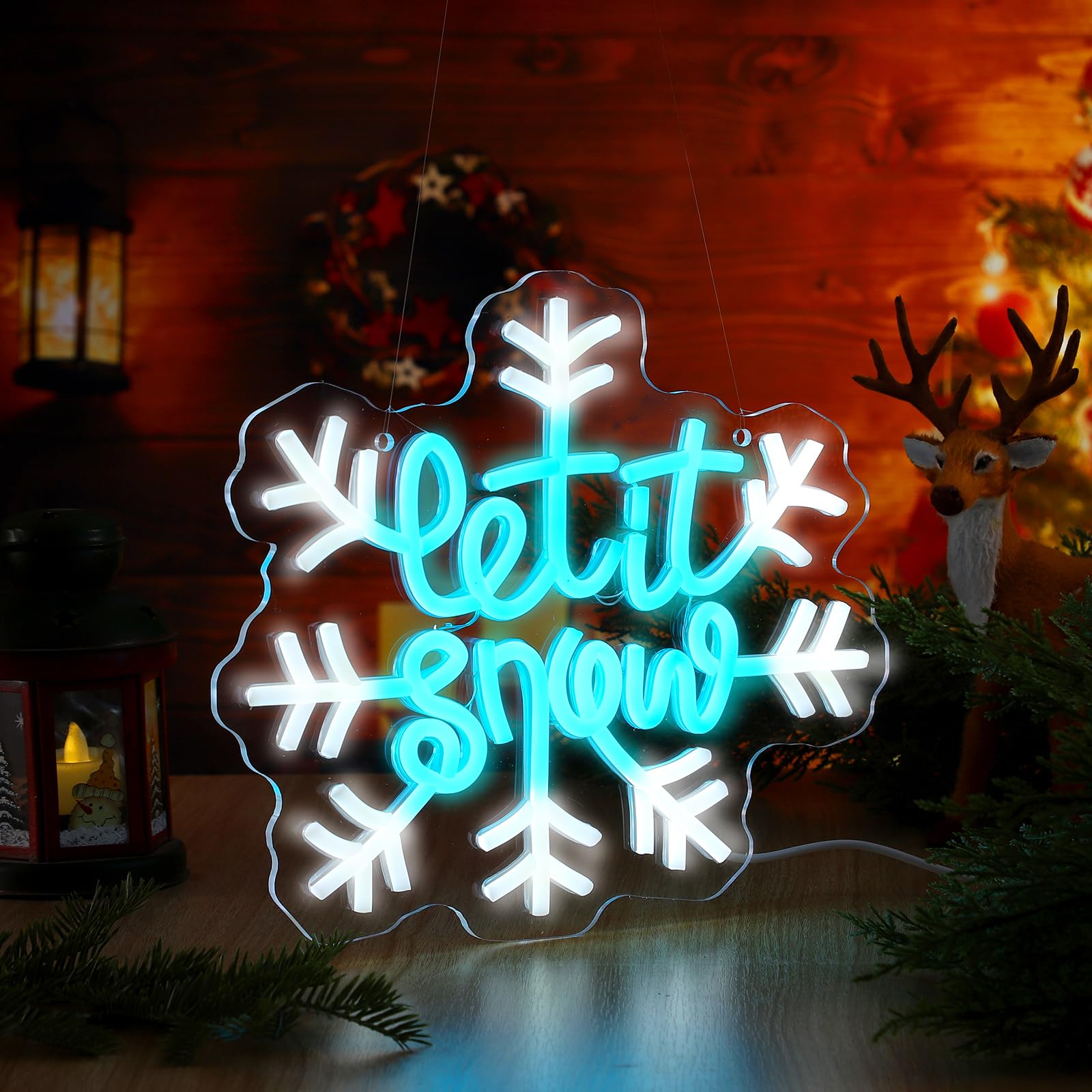 Baquler snowflake neon wall art offers soft white and blue glow for warm ambiances
