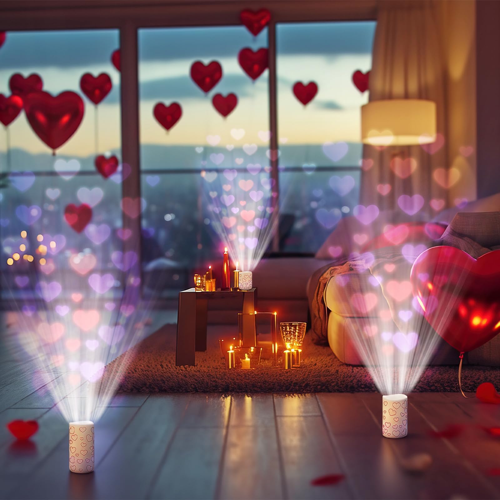 Mantel display featuring Baquler flameless candles with warm heart glow.