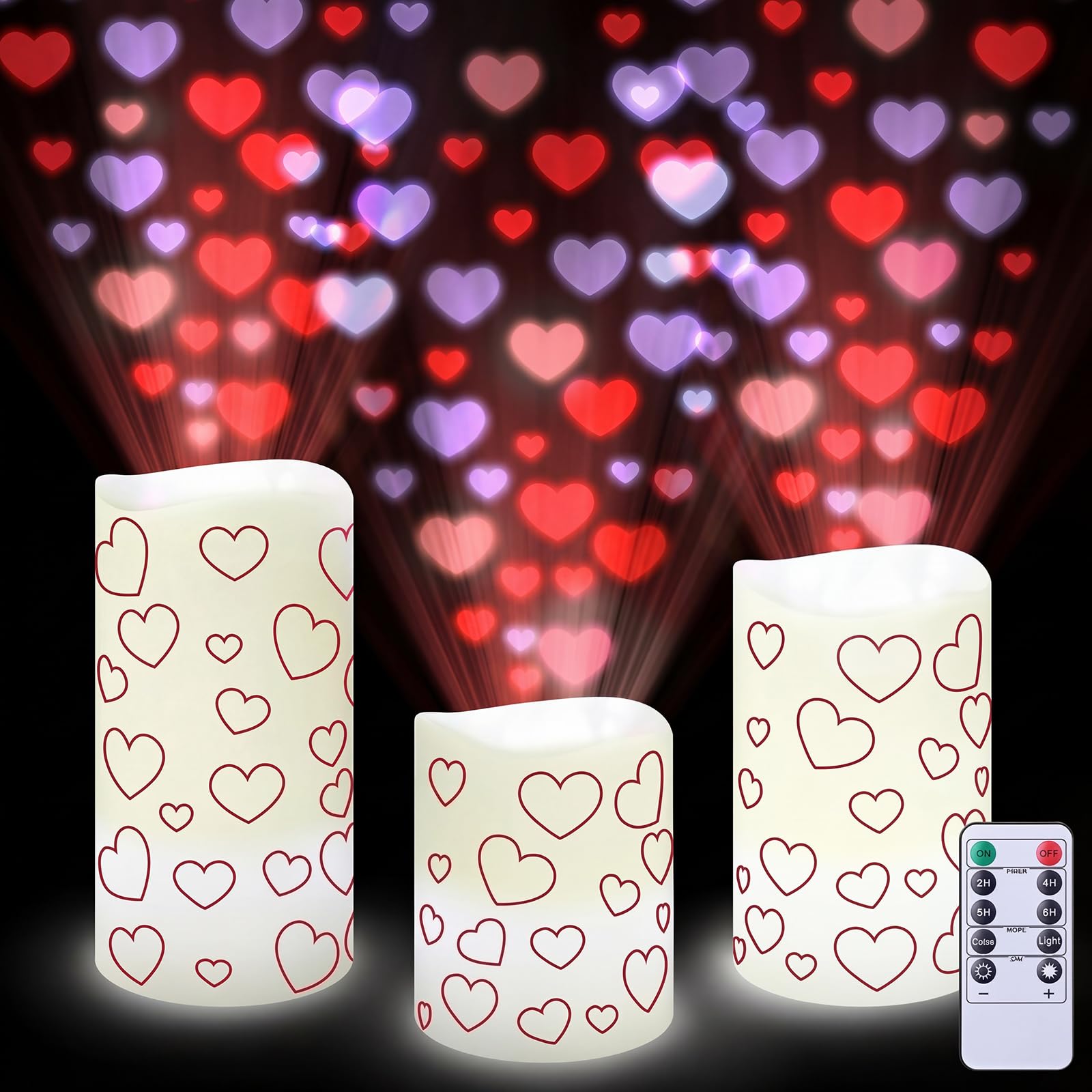 Baquler Valentine flameless heart projector candles illuminate intimate dining moments.