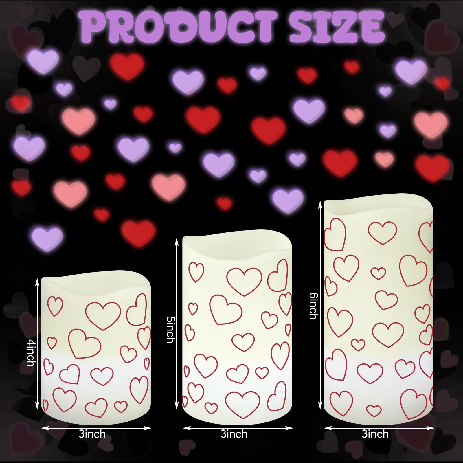 Baquler Valentine flameless heart projector candles showcase layered height display.