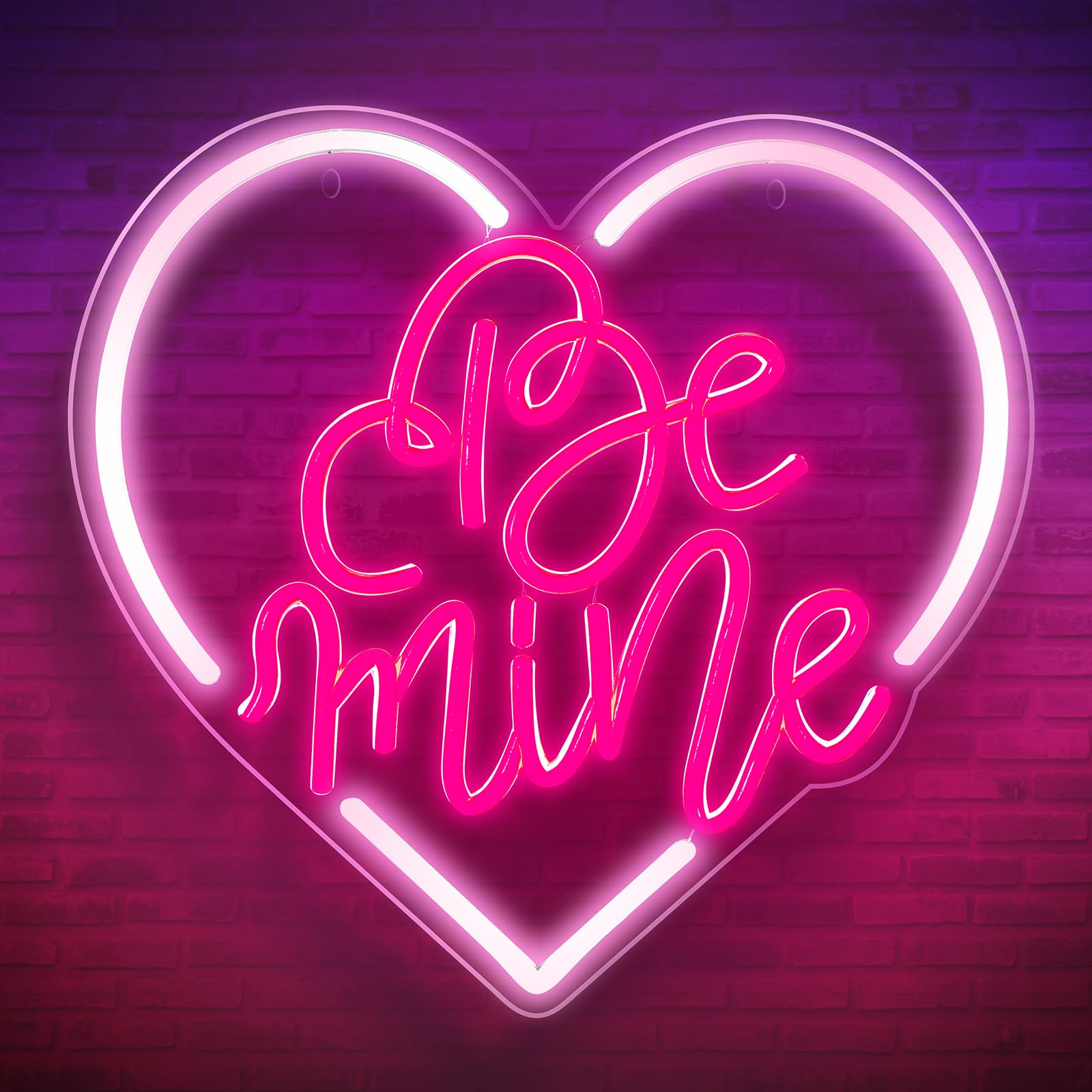Baquler Valentine heart Be Mine neon sign on wall adds romantic ambiance.
