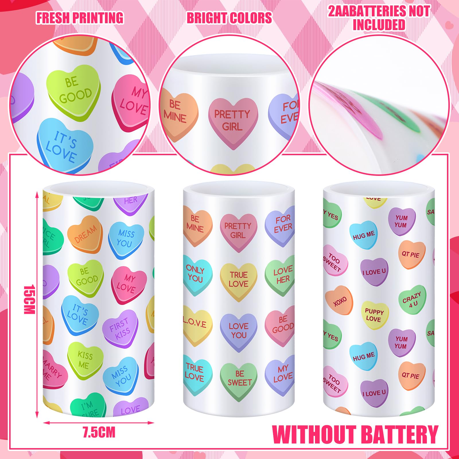 Baquler Valentine's candles 6x3 inches in colorful glow