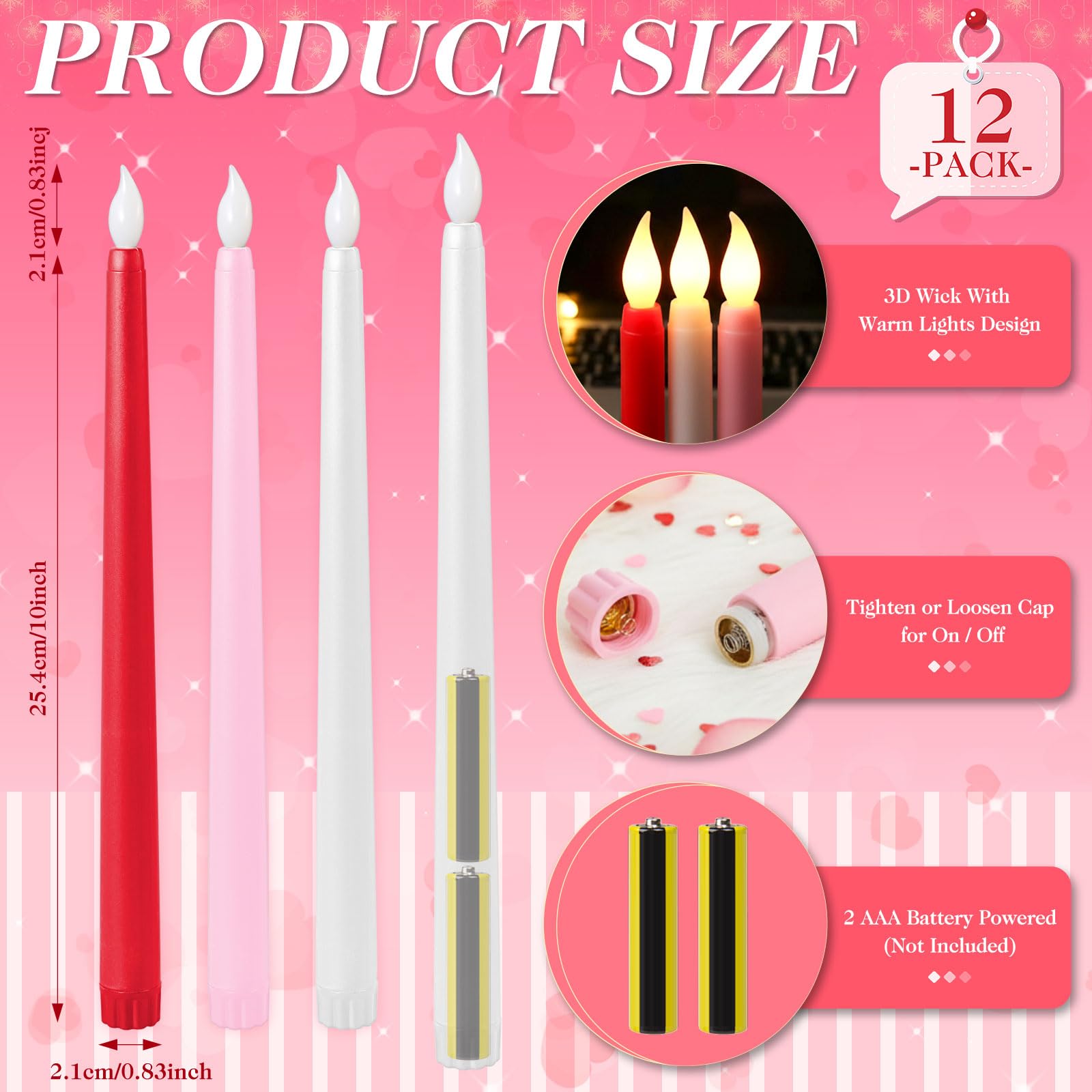 Baquler valentines flameless taper pink 11in creates soft ambiance for anniversaries.