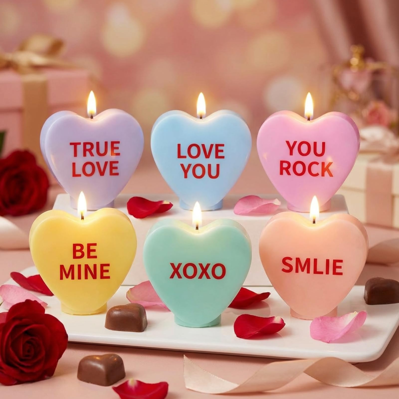 Baquler flameless heart candles offer a safe warm glow.