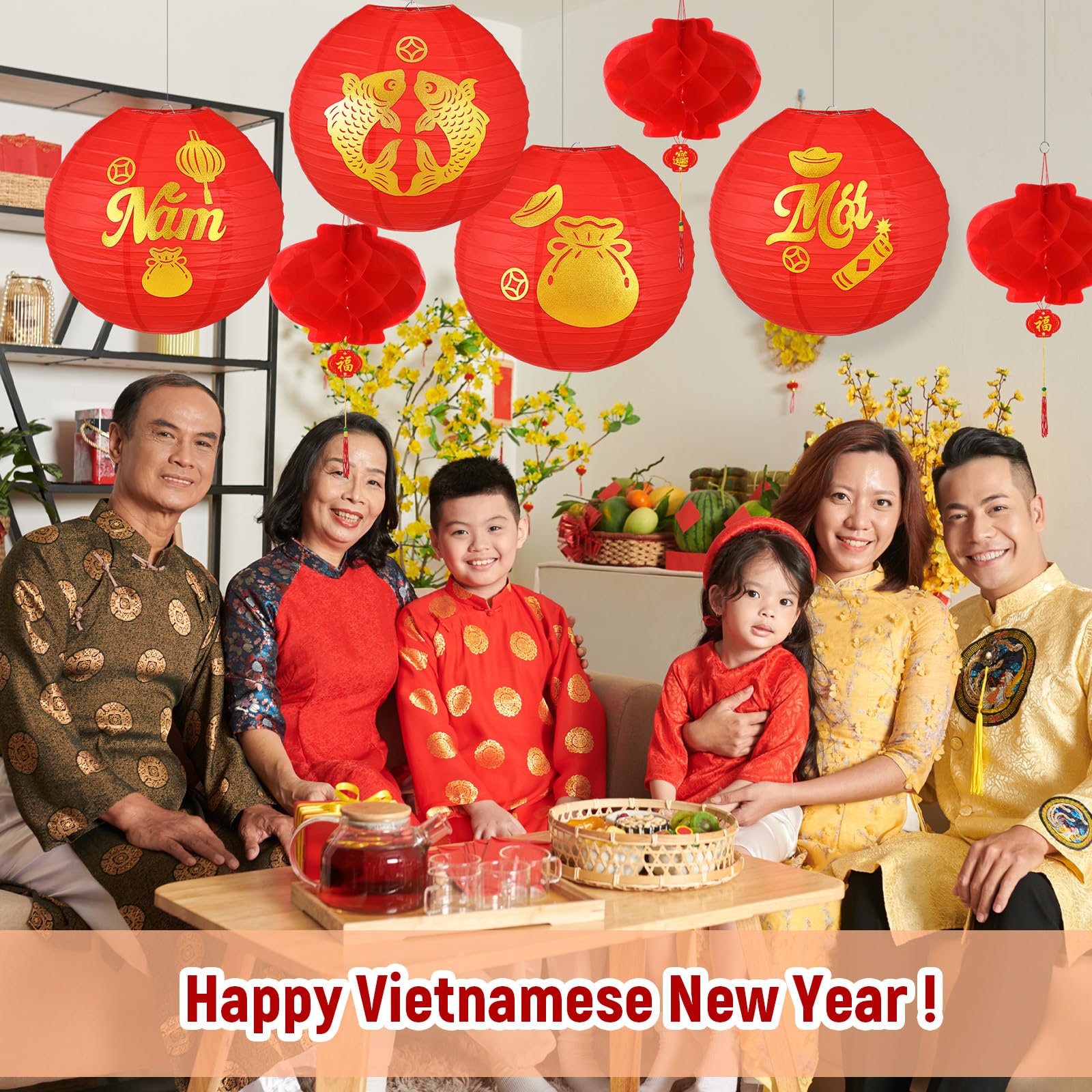 Baquler Vietnamese Lunar New Year lantern decorations with gold script