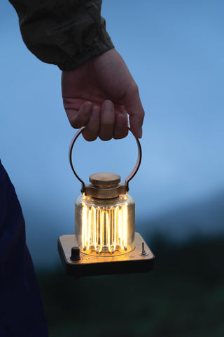 Rechargeable battery powers Barebones lantern for reliable lighting anywhere.