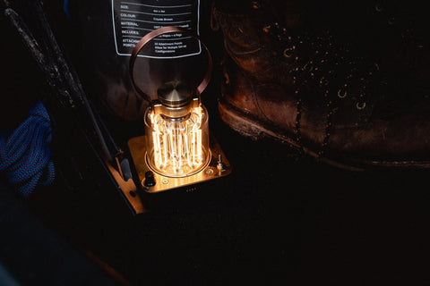 USB-C charging on Barebones Block Tower Lantern for easy recharging.