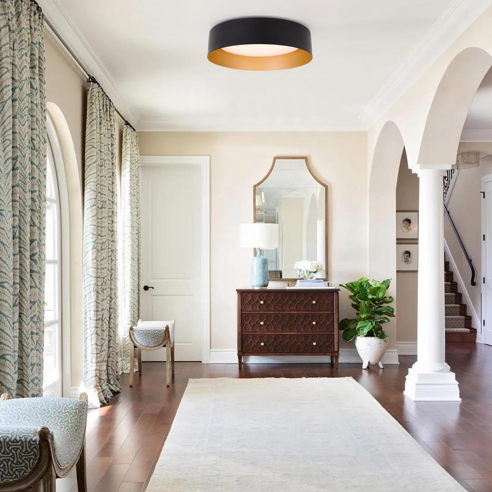 Bargeni LED flush mount with integrated LEDs, no bulb replacements needed.