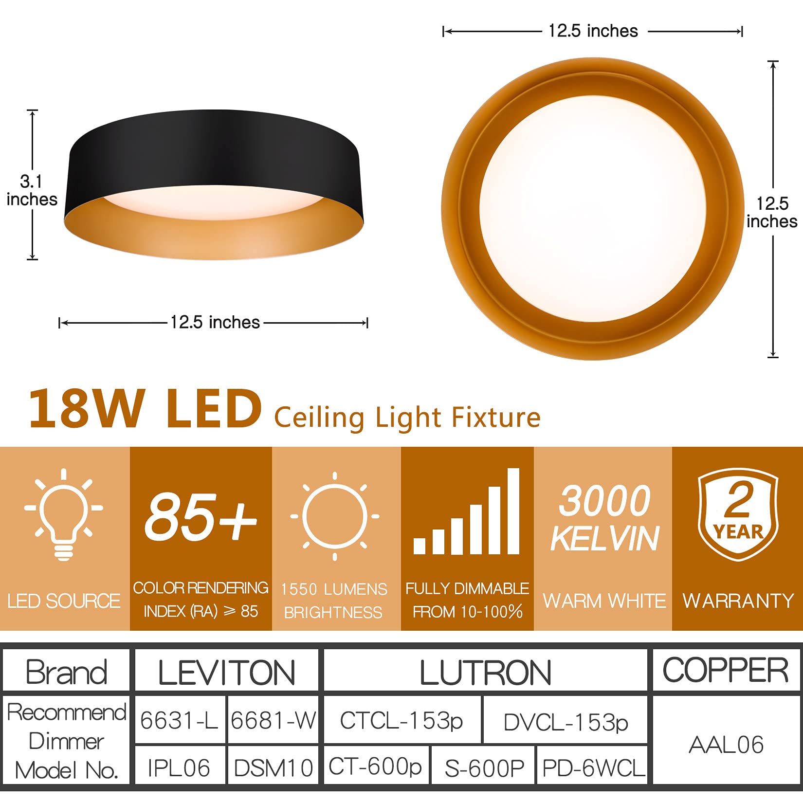 Bargeni dimmable flush mount compatible with standard dimmers for adjustable brightness.