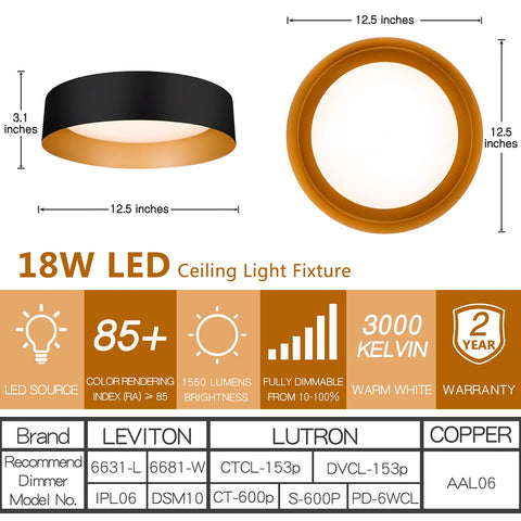 Bargeni dimmable flush mount compatible with standard dimmers for adjustable brightness.