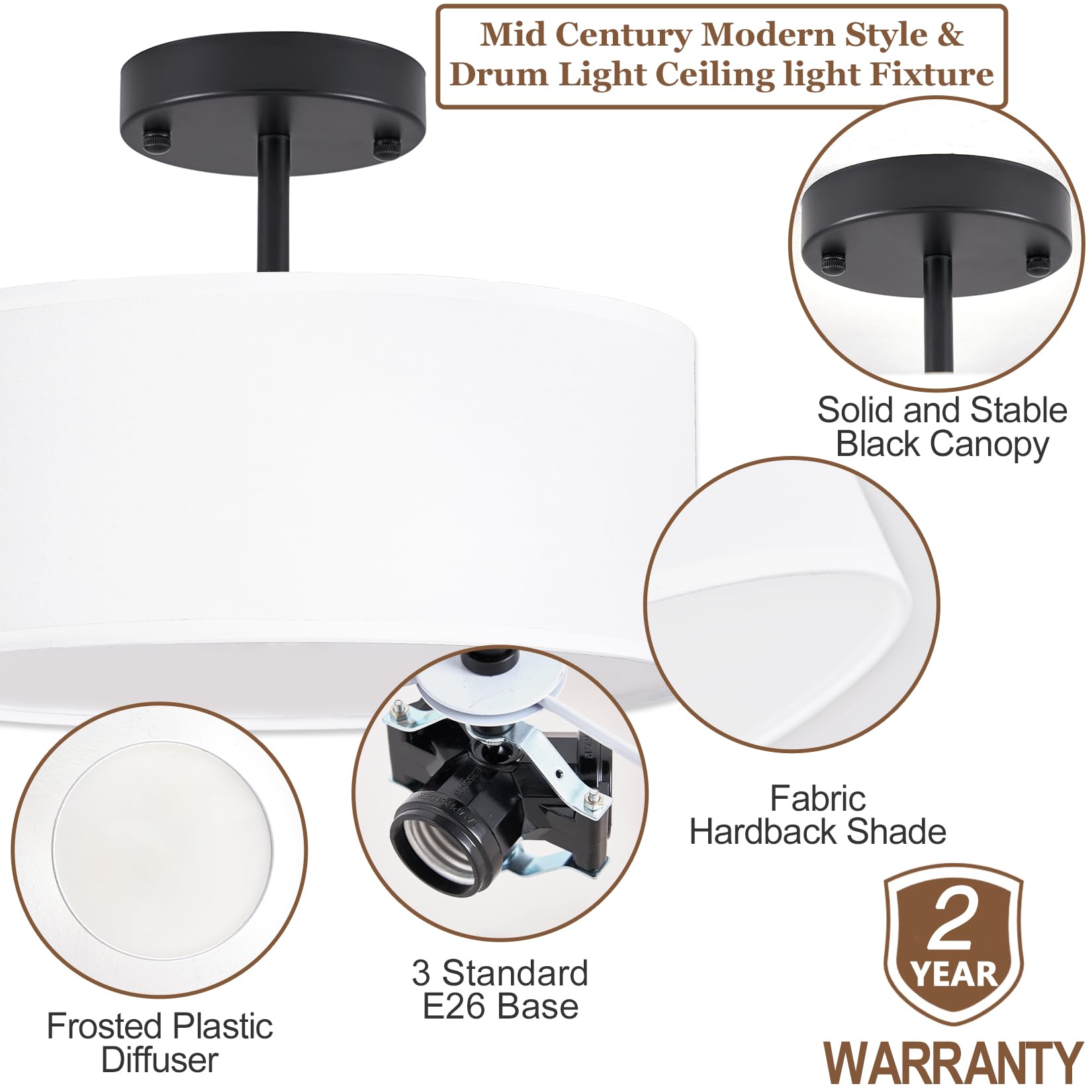 Bargeni dining room and living room lighting with white shade for versatile use.
