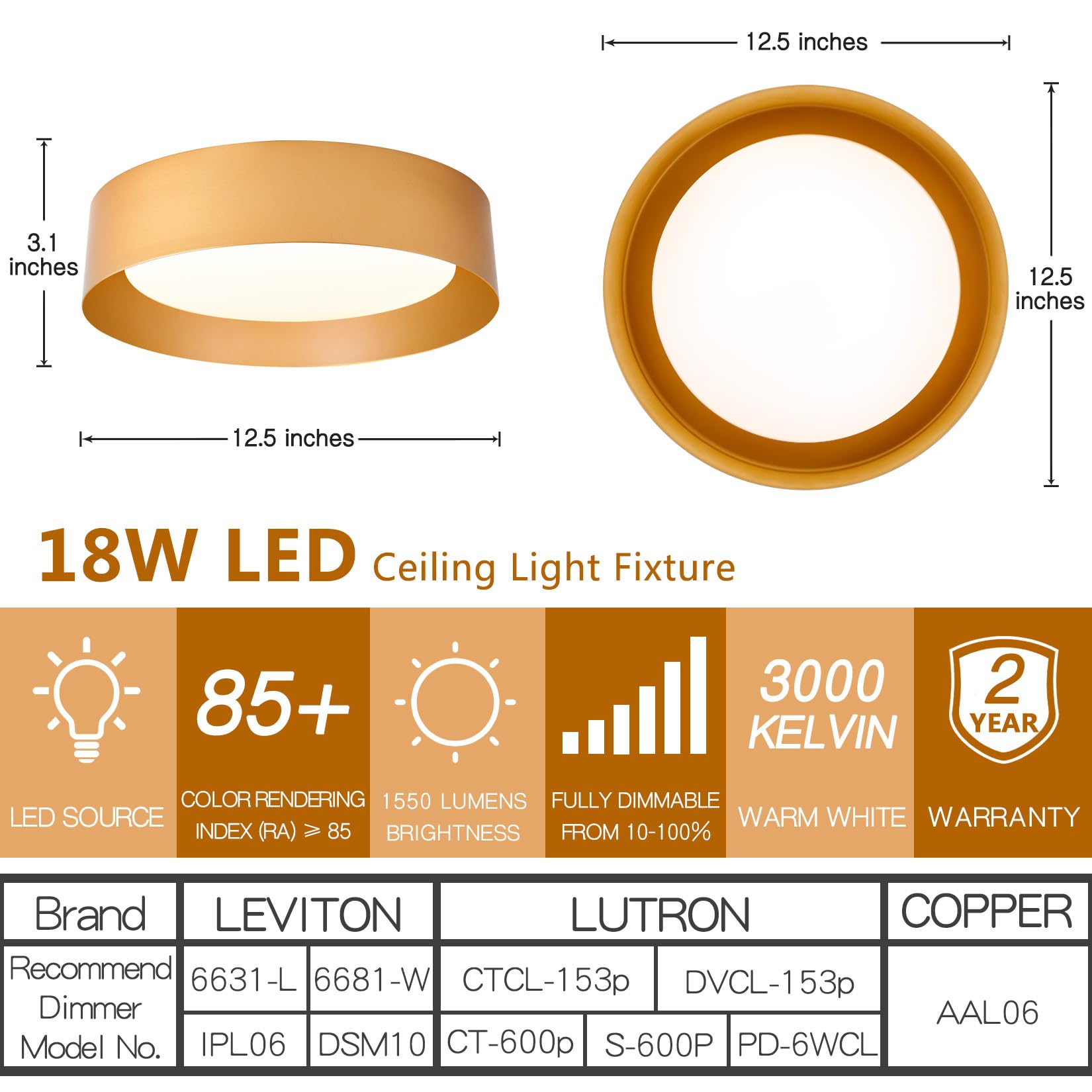 Bargeni LED ceiling fixture dimmable 3000K for warm, inviting ambiance.